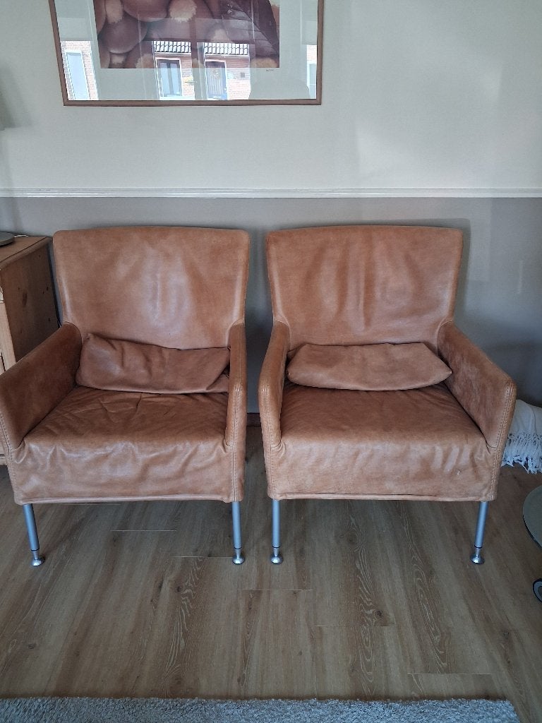 Fauteuil LEER (2stuks), Ophalen, Gebruikt, 50 tot 75 cm, Leer