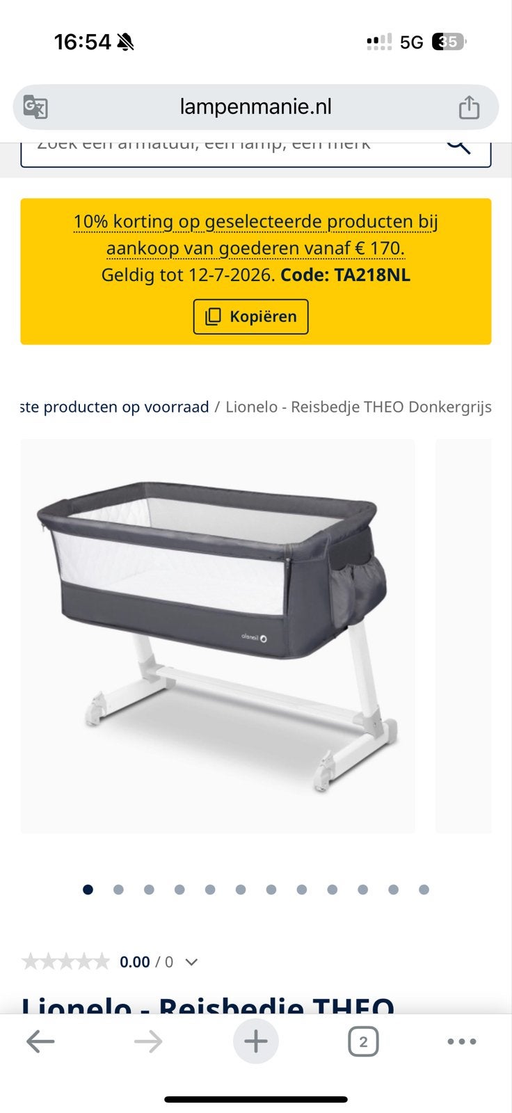 Lionelo THEO Reisbedje - Donkergrijs, Ophalen of Verzenden, Nieuw, Reisbedje