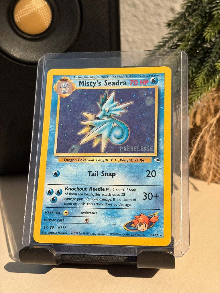 Misty's Seadra | Prerelease | 9/132 | Gym Heroes, Ophalen of Verzenden, Zo goed als nieuw, Losse kaart, Foil