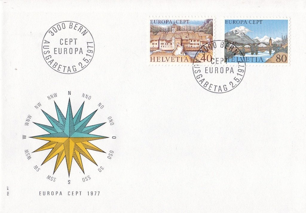 Europa/CEPT - FDC - 1977 – Zwitserland, Postzegels en Munten, Ophalen of Verzenden, Onbeschreven, Europa