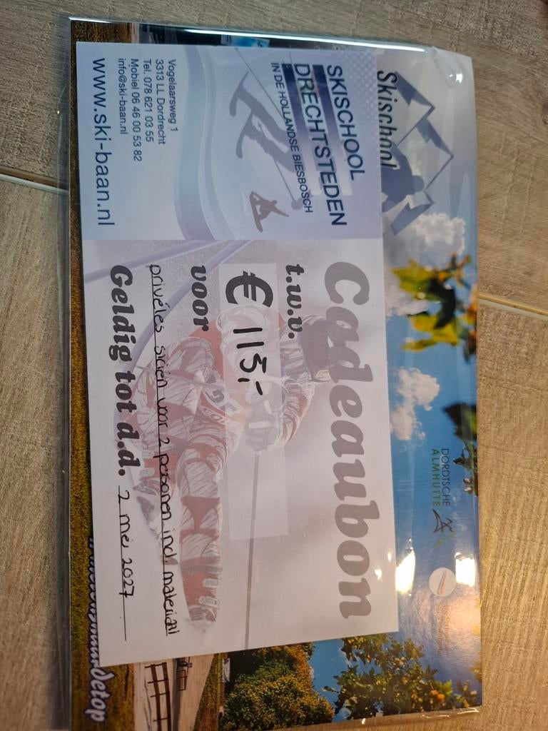 Cadeaubon privé skiles 2 personen Skischool Drechtsteden, Eén persoon, Cadeaubon