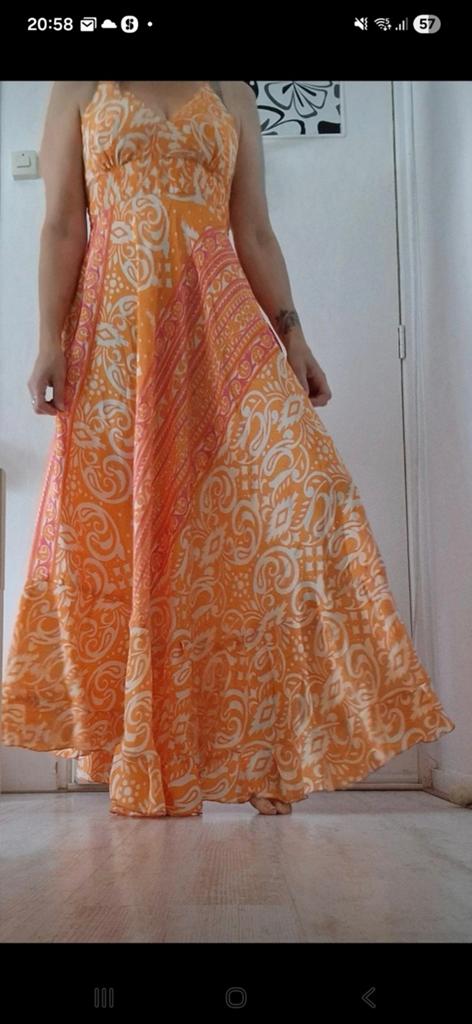 Ibiza Jurk Maat M - Oranje met Witte Print, Maat 38/40 (M), Oranje, Ophalen of Verzenden, Gedragen