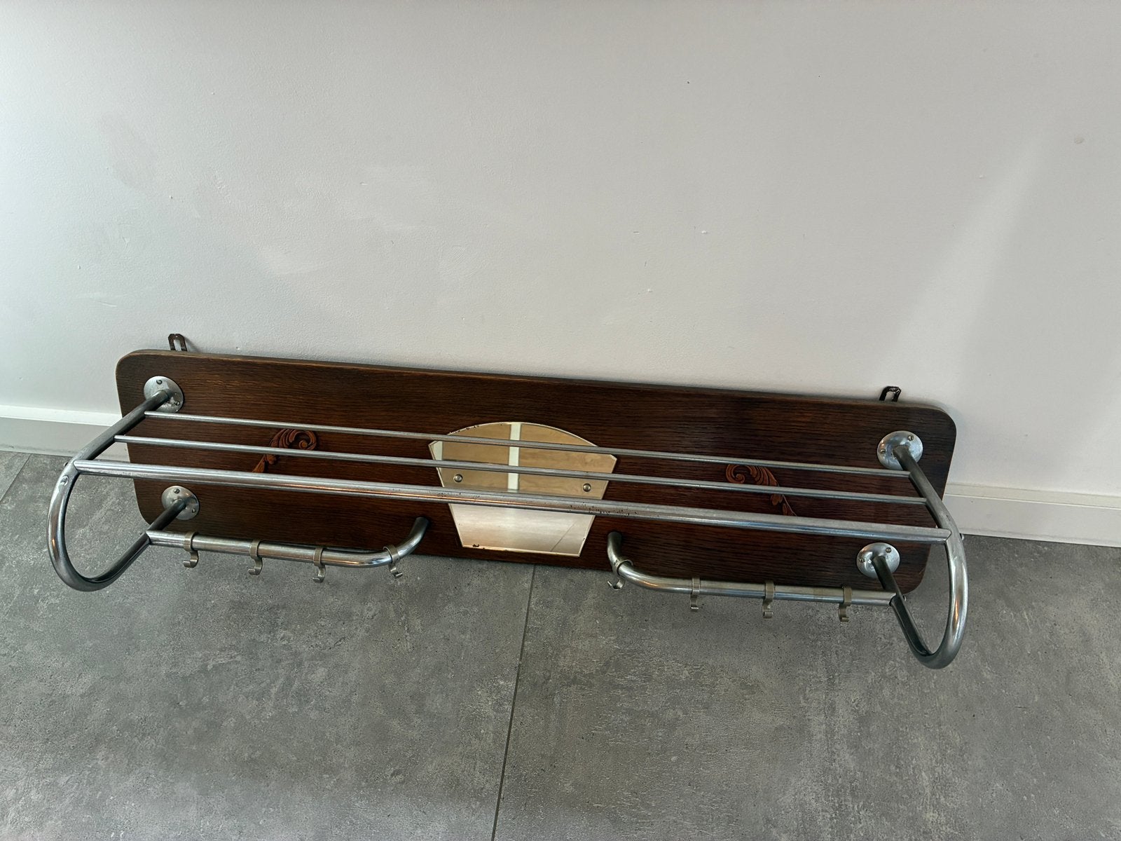 Vintage retro mid-century kapstok wandkapstok met spiegel, Huis en Inrichting, Gebruikt, Minder dan 100 cm, Hout, Ophalen