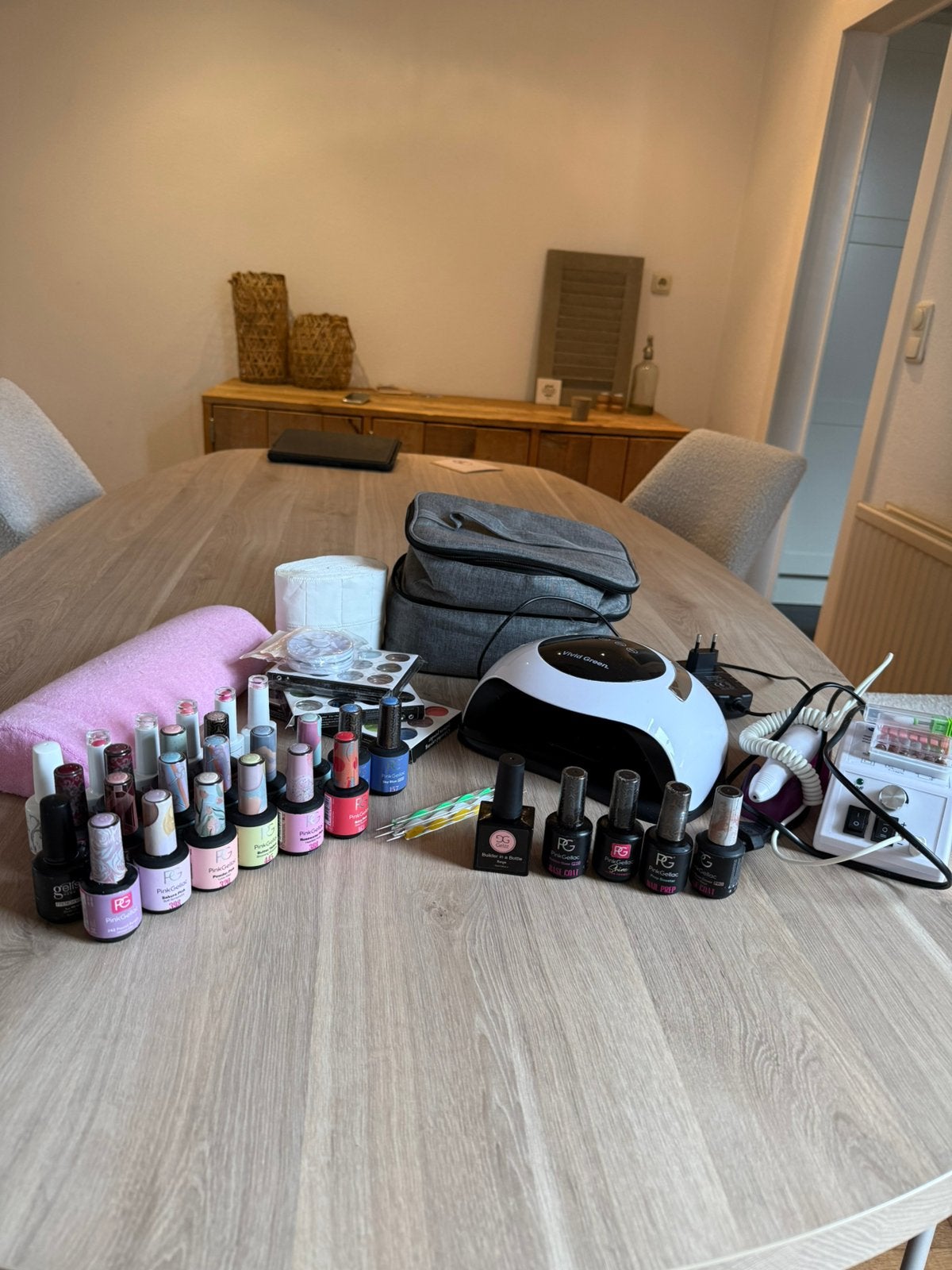 Complete Pink Gellac set met lamp, vijl, BIAB & kleuren, Ophalen of Verzenden, Zo goed als nieuw, Overige kleuren, Handen en Nagels