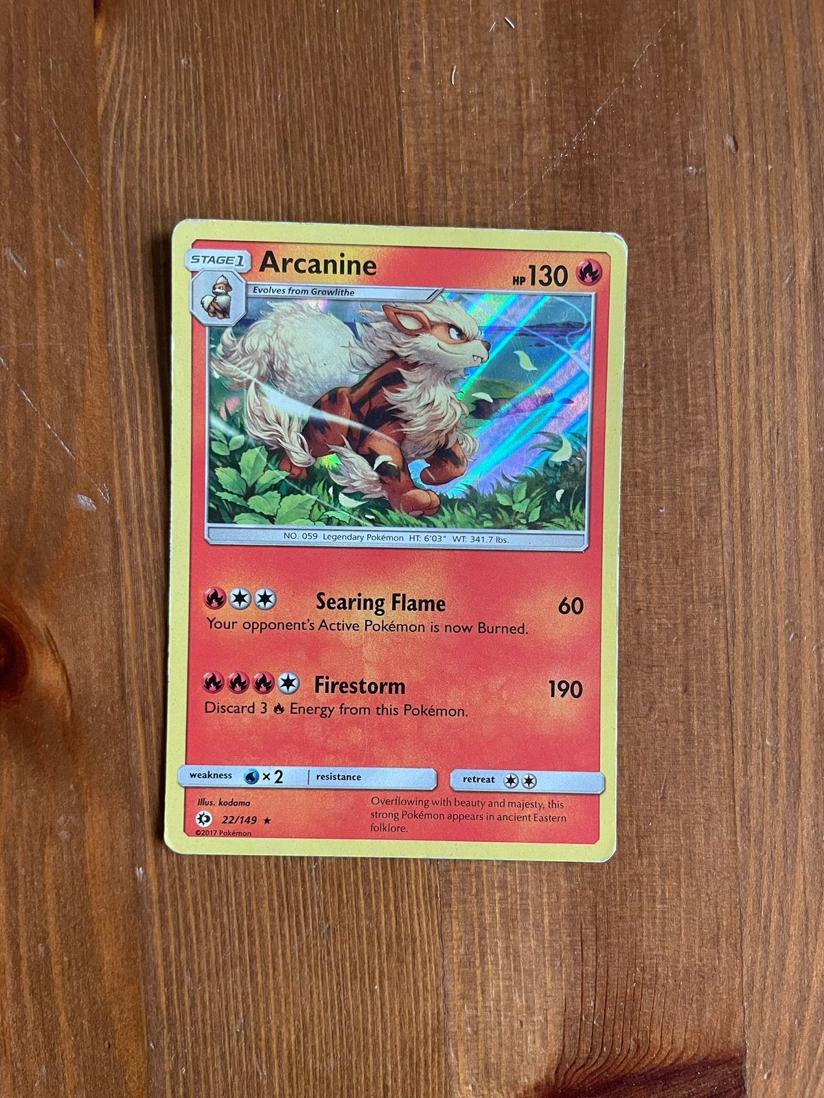Arcanine holo 22/149 Sun & Moon - Played, Ophalen of Verzenden, Gebruikt, Losse kaart, Foil