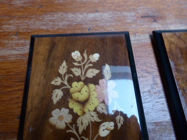 2 houten paneeltjes met intarsia afbeelding, A Cuomo  Italy, Ophalen of Verzenden