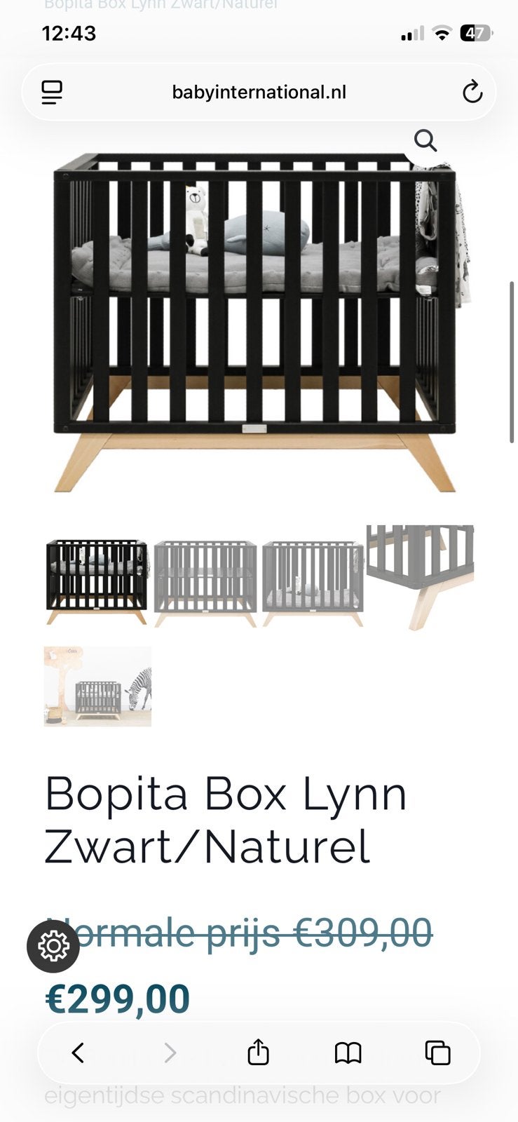 Bopita Box Lynn Zwart/Naturel met matras, Ophalen, Gebruikt, 140 tot 160 cm, 70 tot 85 cm