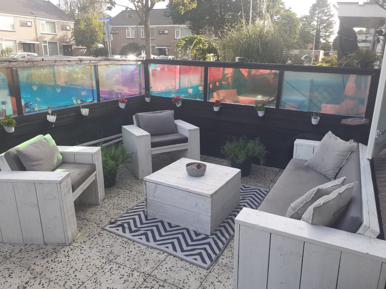 Stevige steigerhouten tuinset met kussens, Ophalen, 5 zitplaatsen, Steigerhout, Bank