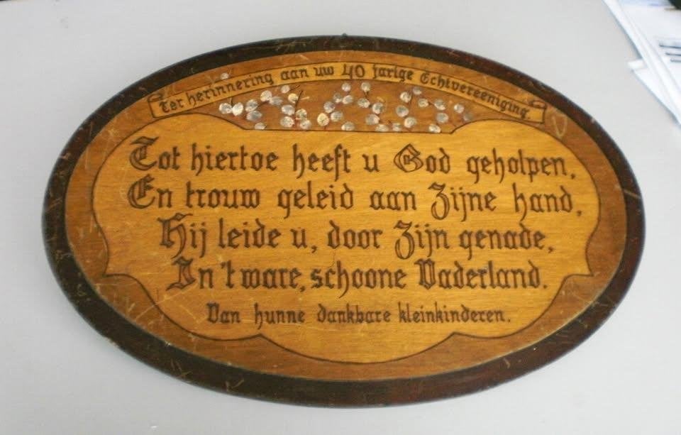 Antiek spreukbord 40 jarig huwelijk, Ophalen of Verzenden