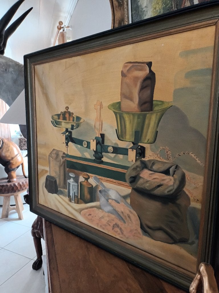 Schilderij leo smolders, bakkerij/ weegschaal, Ophalen, Overige stijlen, Doek, Gesigneerd