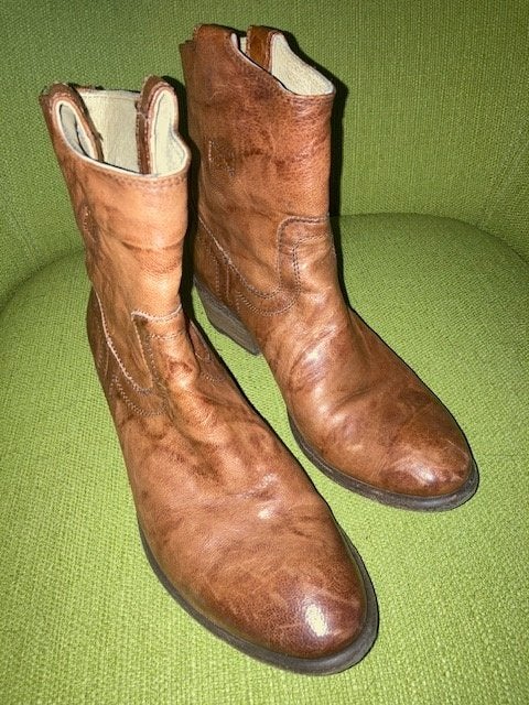 enkellaarsjes The Frye Company, cognac, maat 37, leer, Bruin, Lage of Enkellaarzen, Ophalen of Verzenden, Zo goed als nieuw
