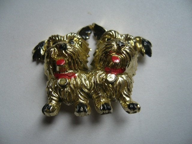 LEUKE VINTAGE BROCHE 2 HONDJES, Sieraden, Tassen en Uiterlijk, Antieke sieraden, Verzenden, Overige materialen, Broche