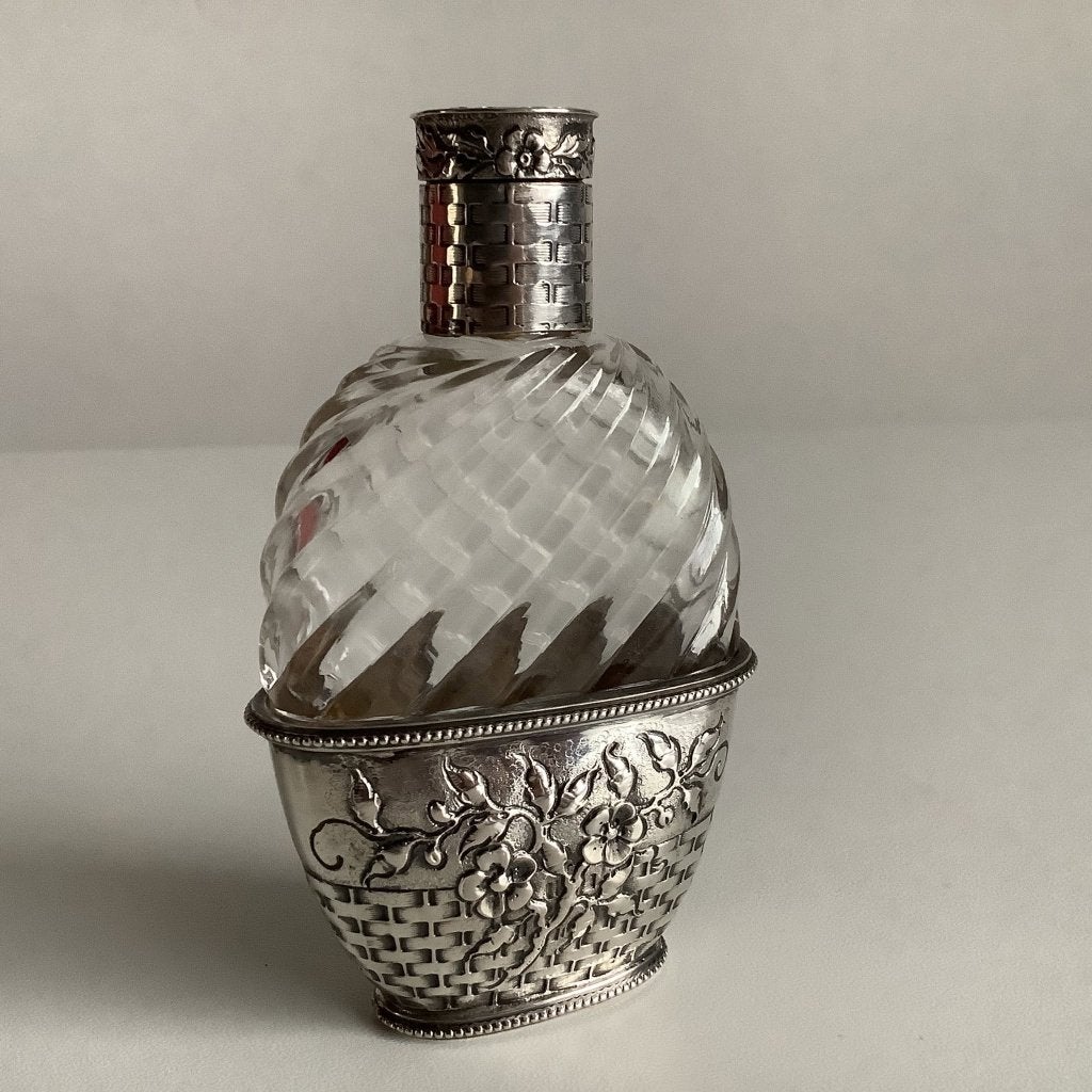 prachtige art nouveau flacon in geslepen glas en zilver, Antiek en Kunst, Antiek | Glas en Kristal, Ophalen of Verzenden
