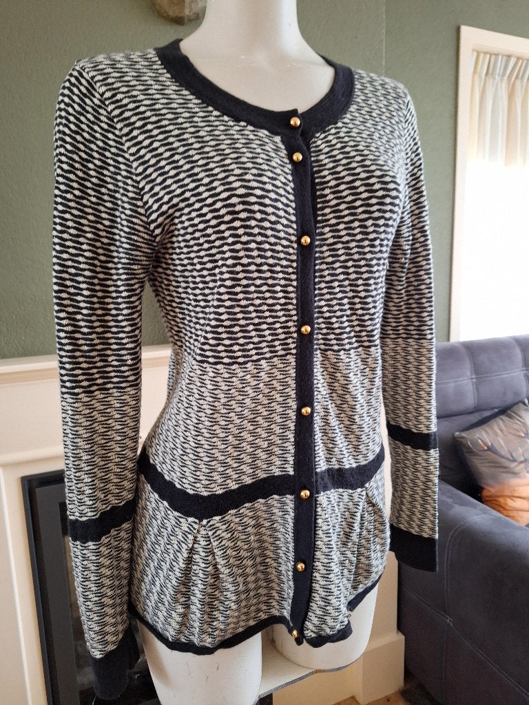 Caroline Biss zwart wit cardigan vest L 42, Verzenden, Zwart, Maat 42/44 (L), Gedragen