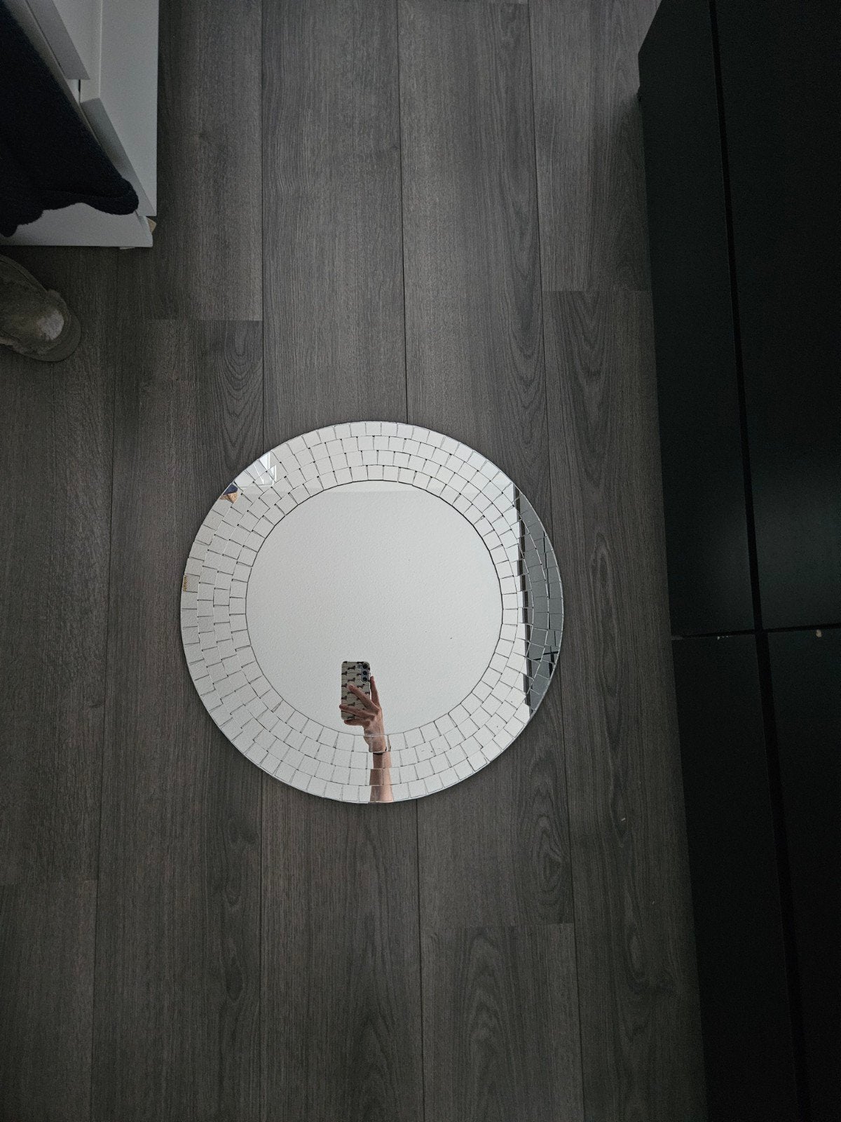 Mooie ronde spiegel IKEA Tranby (oude collectie), Ophalen, Zo goed als nieuw, Rond, 50 tot 75 cm
