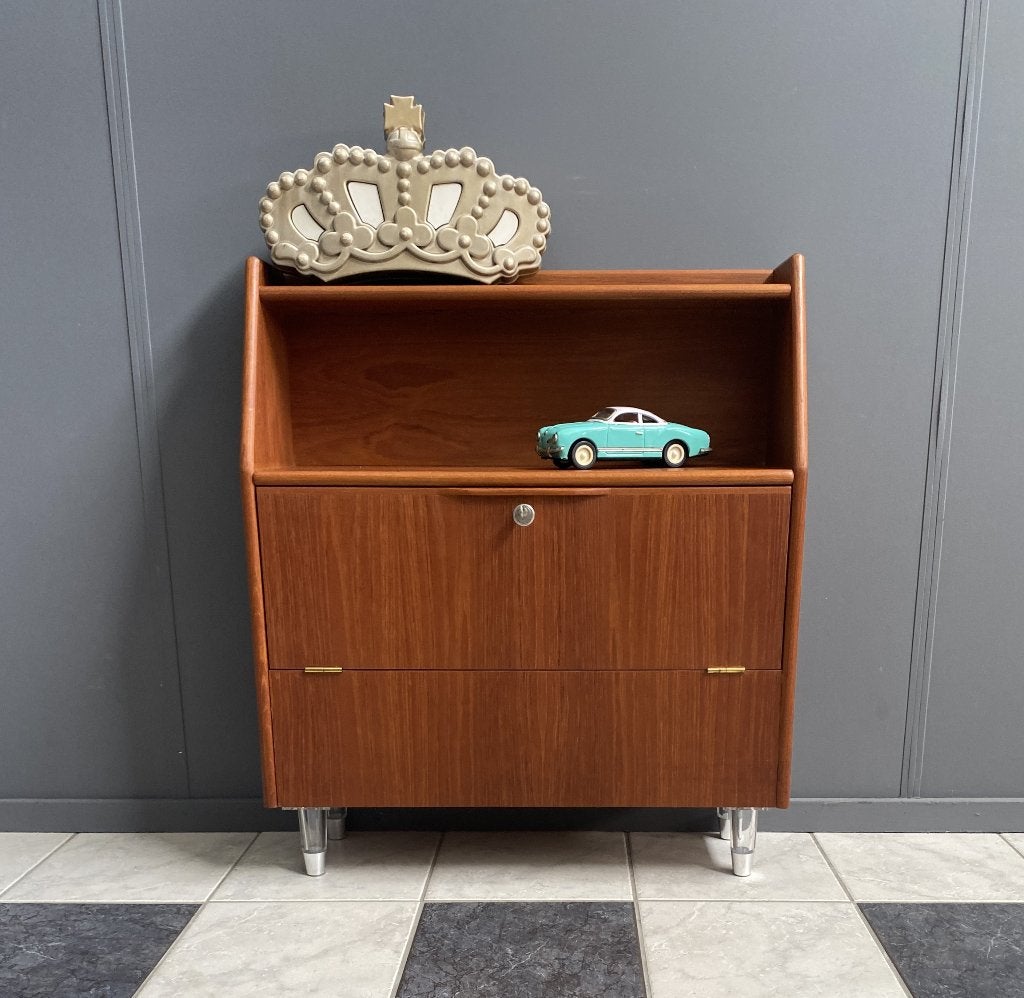 60 jaren platen kast Teak smal klep lucite poten hal kast, Ophalen, Gebruikt, Overige formaten, Overige typen
