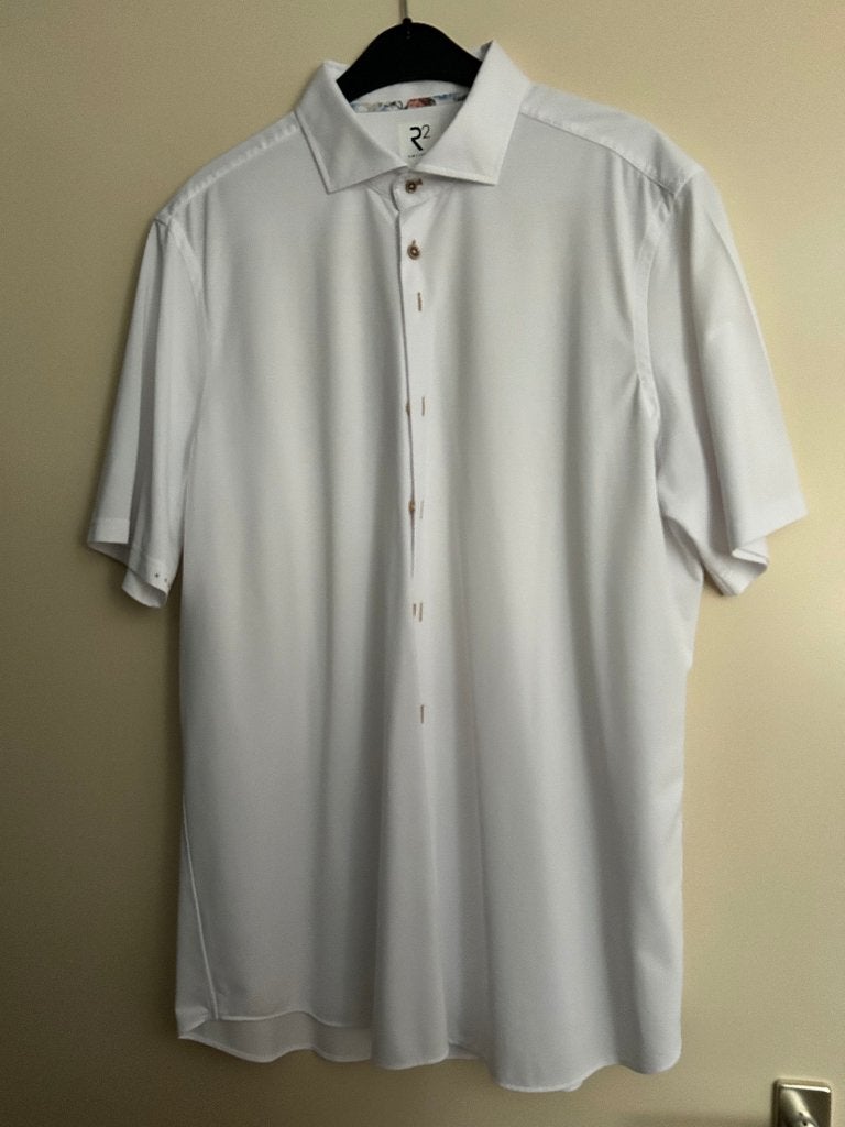 Mooi overhemd/shirt R2 Amsterdam korte mouwen, Wit, Ophalen of Verzenden, Zo goed als nieuw, R2 Amsterdam