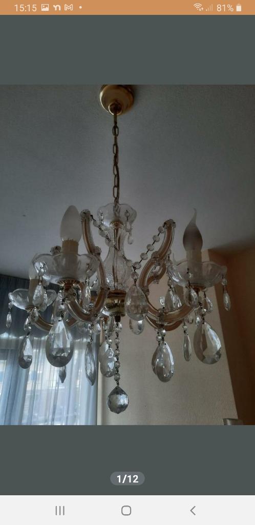 Plafondlamp kroonluchter, RVS, meerdere soorten, incl lichtb, Ophalen, Gebruikt, Glas, Plafondlamp kroonluchter, RVS kleuren incl. lichtbron,