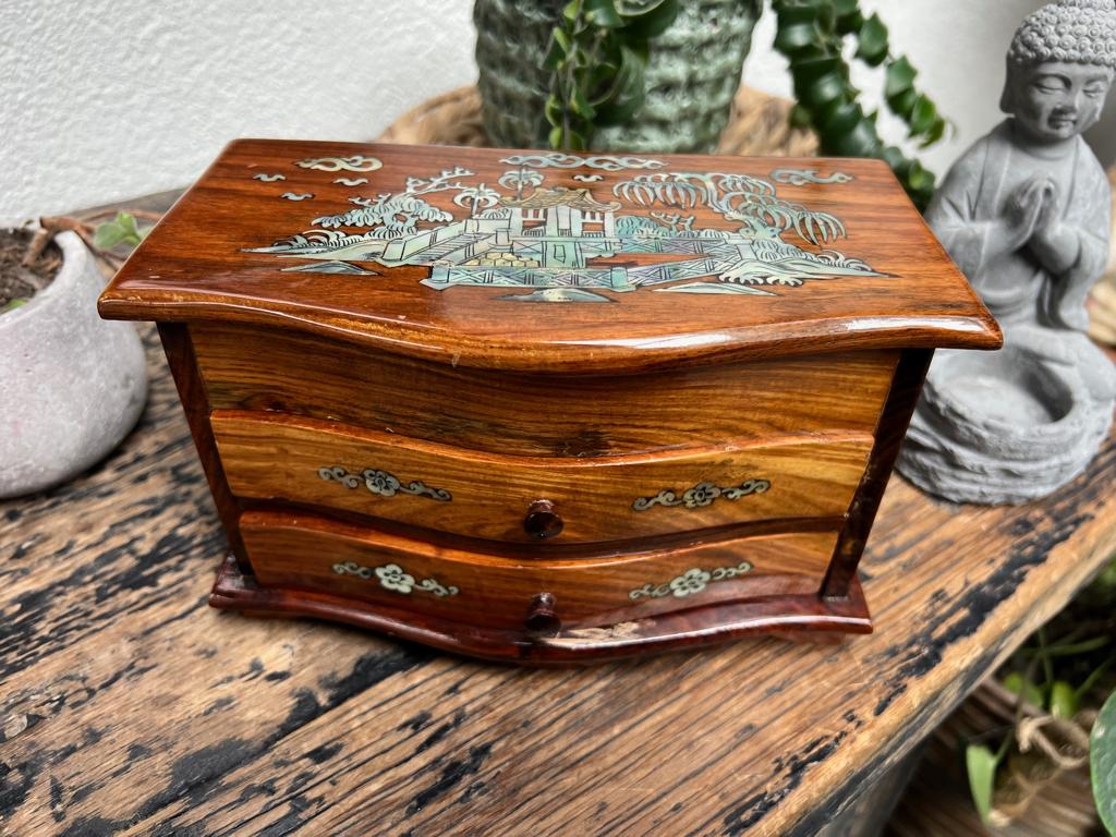 Chinees houten lak kistje parelmoer ingelegd, Ophalen of Verzenden