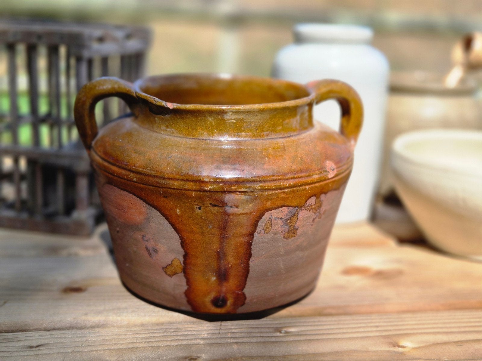Oud Frans grespot, aardewerken pot, glazuur Provence, Ophalen of Verzenden