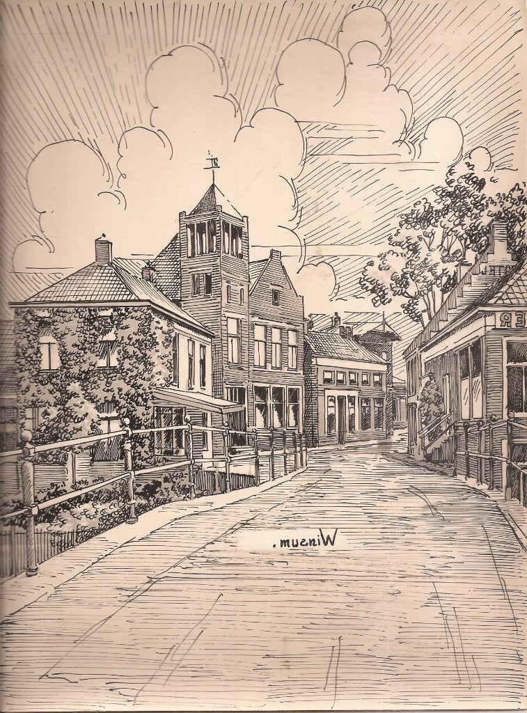 Winsum Groningen Dorpsgezicht 1948 Tekening Sievers, Antiek en Kunst, Kunst | Tekeningen en Foto's, Ophalen of Verzenden, Tekening