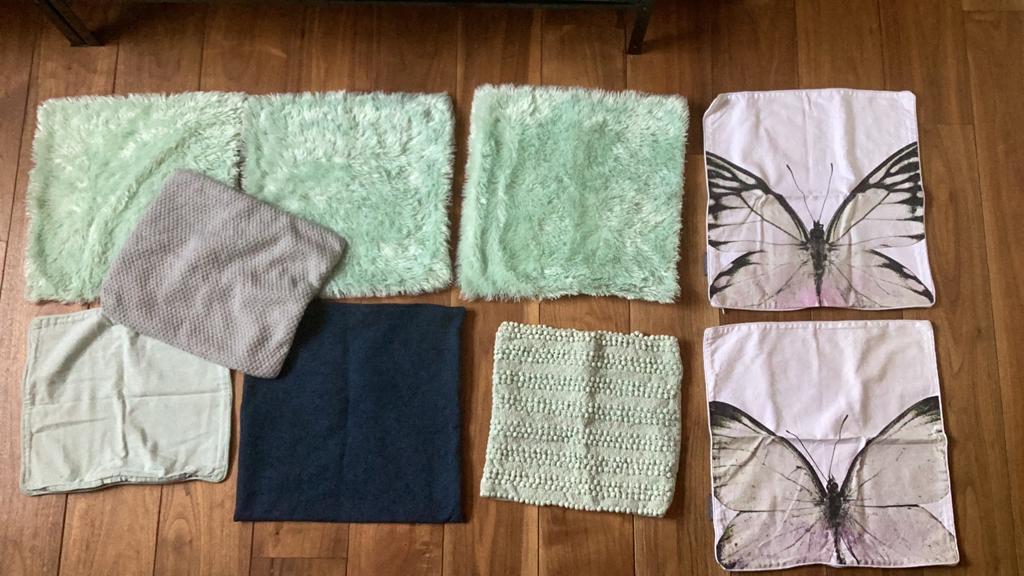 Kussen hoezen groen blauw vlinders, Huis en Inrichting, Woonaccessoires | Kussens, Ophalen, Zo goed als nieuw, Blauw, Vierkant