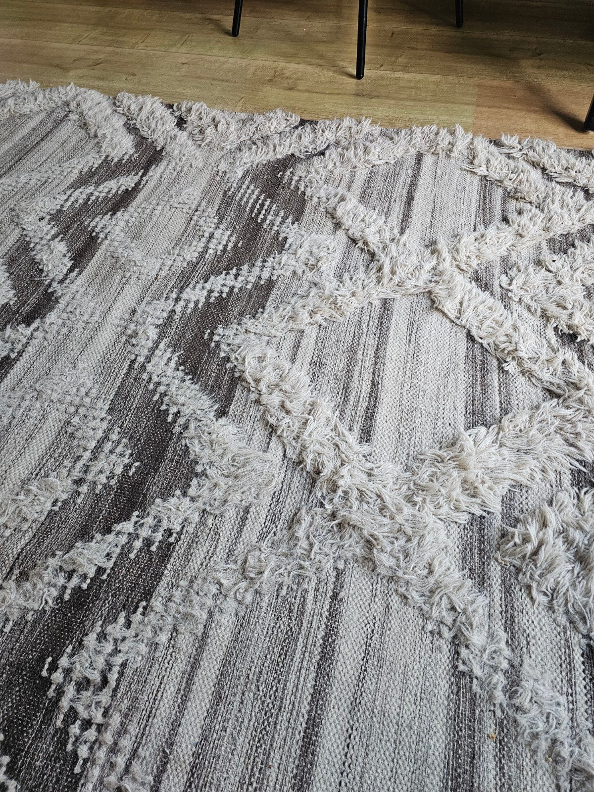 Vintage wool, shaggy wit/grijs kleed, 200x300cm, Huis en Inrichting, Ophalen, Gebruikt, Wit, 200 cm of meer