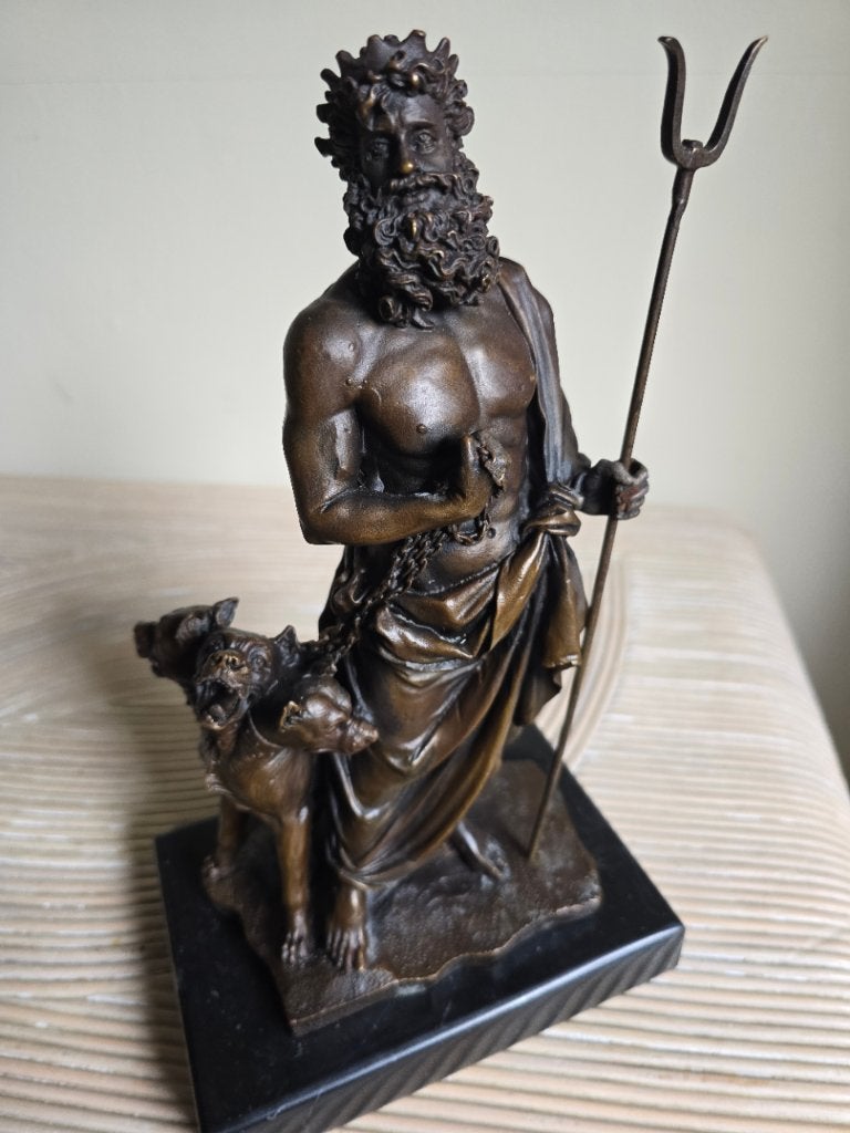 Bronzen standbeeld van Hades met Cerberus, Ophalen, Overige onderwerpen, Brons, Beeld