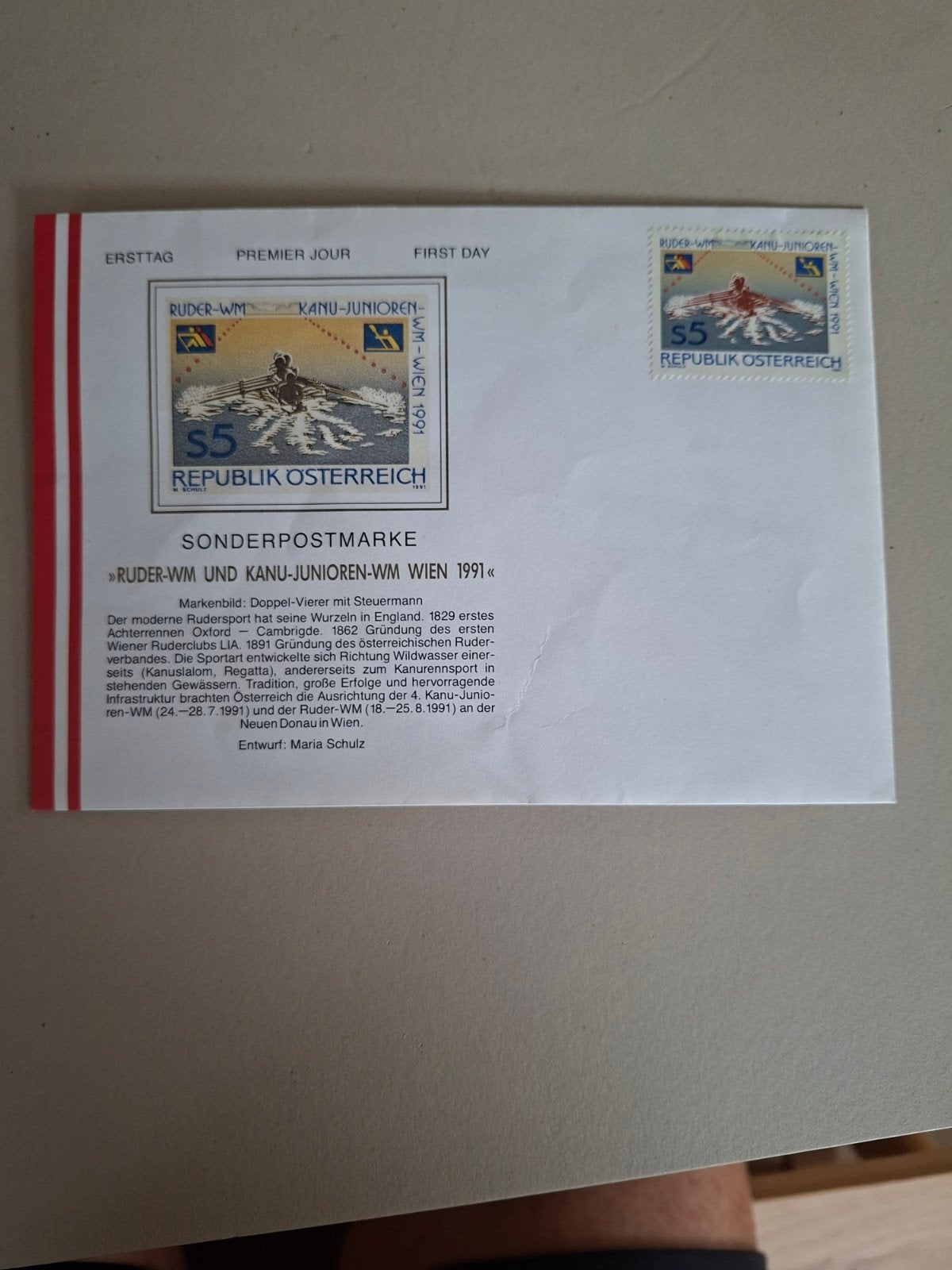 Oostenrijkse 1e dag enveloppe Roei- en Kanu-Junioren WK 199, Postzegels en Munten, Ophalen of Verzenden, Postfris