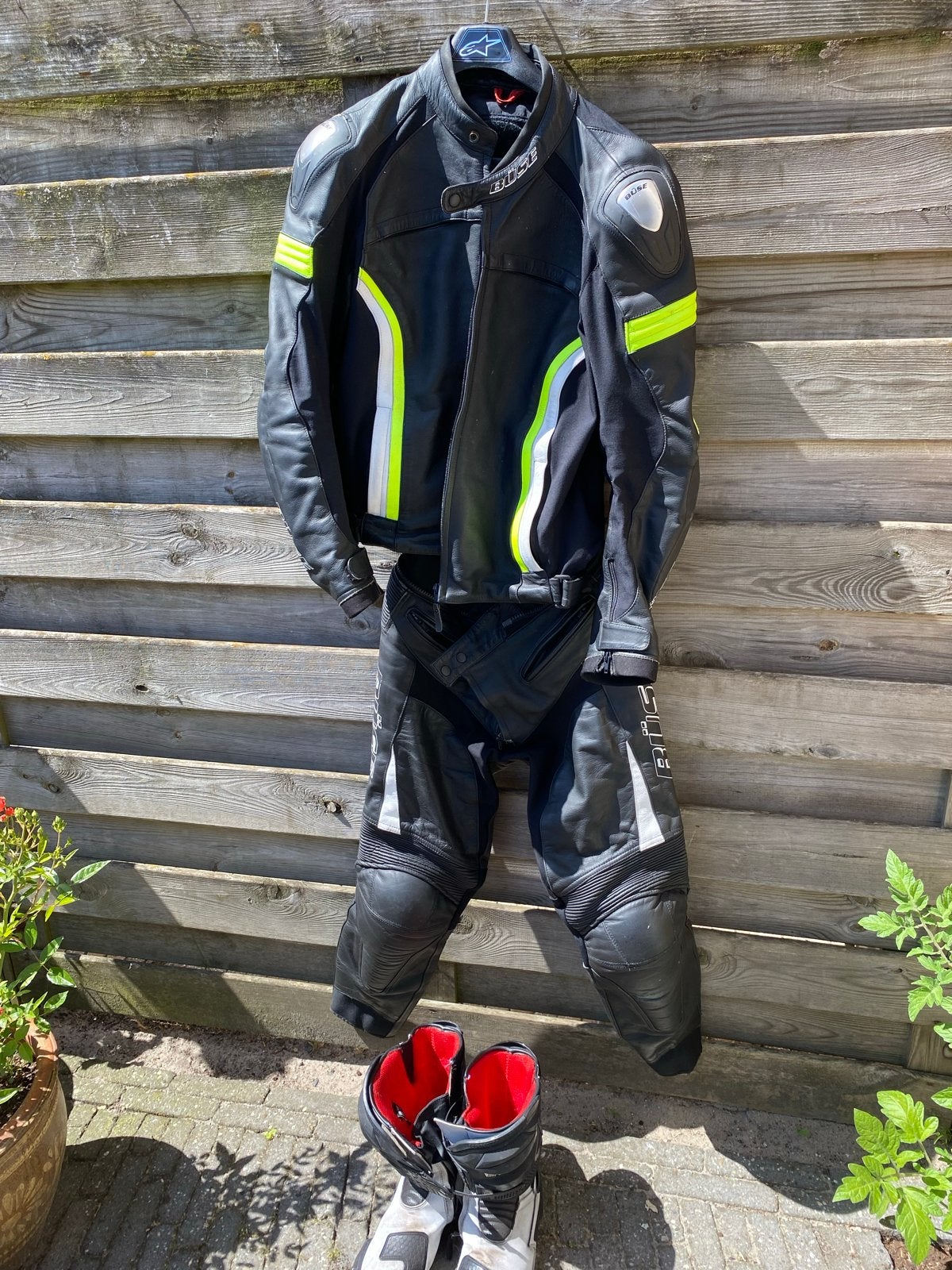Büse half leder motorpak - Zwart/Neon Geel (XL/54), Ophalen, Tweedehands, Heren, Combipak