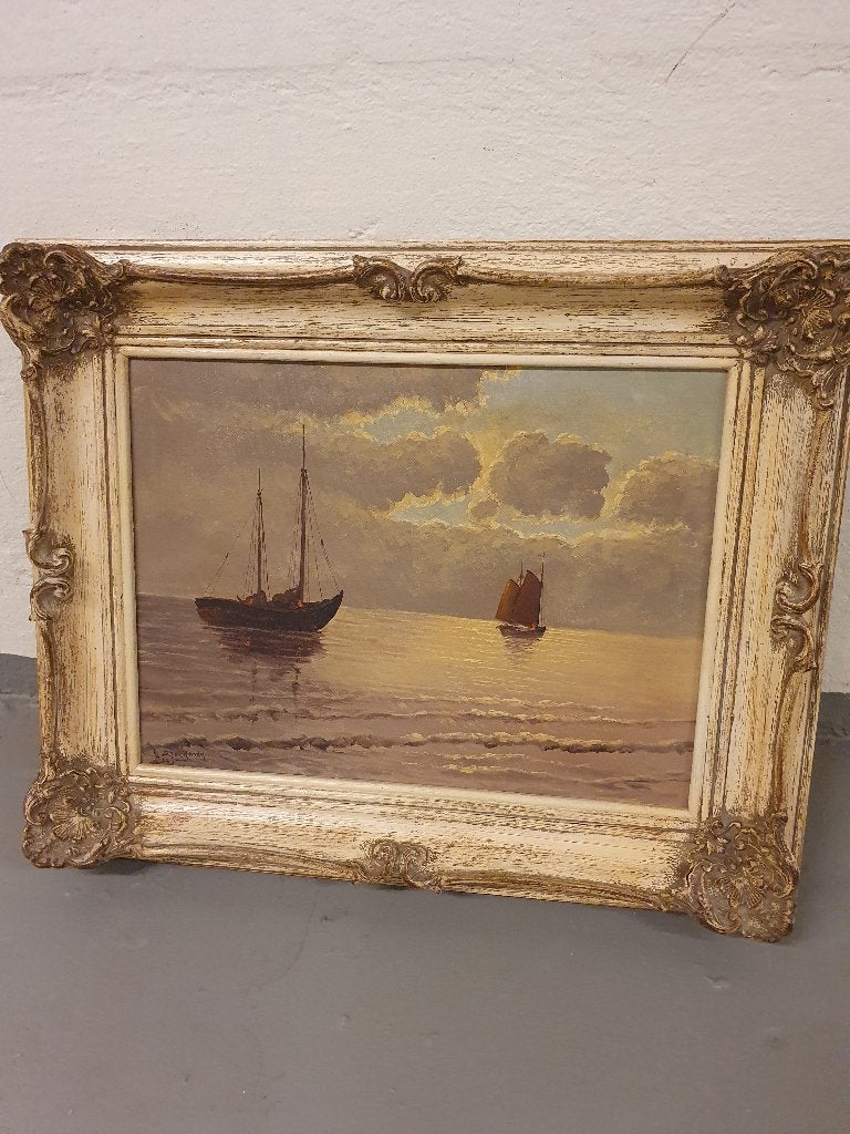 Olieverf schilderij A. BROEKMAN Scheepjes op water., Maritiem / water, Oud hollands, Ophalen of Verzenden, Olieverf
