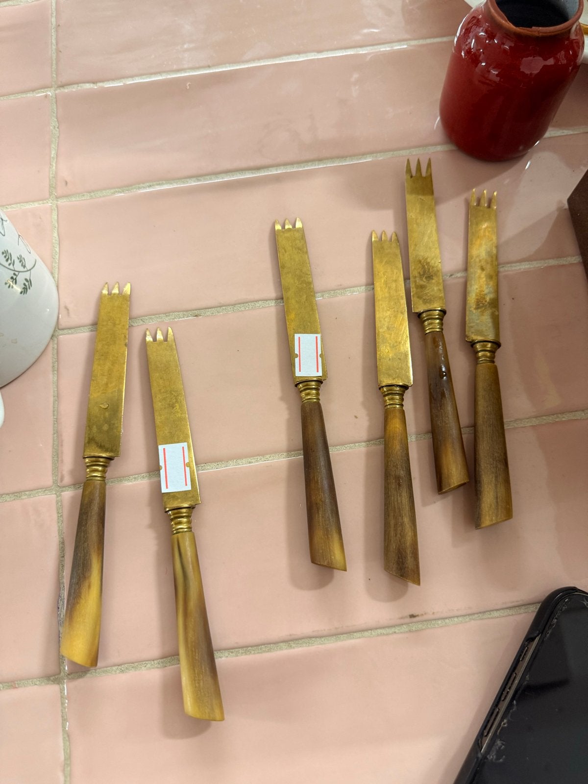 Set van 6 vintage kaasmesjes met houten handvatten, Ophalen