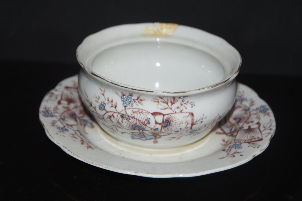 Antieke botervloot met bloemen & waaiers bloempot, Verzenden