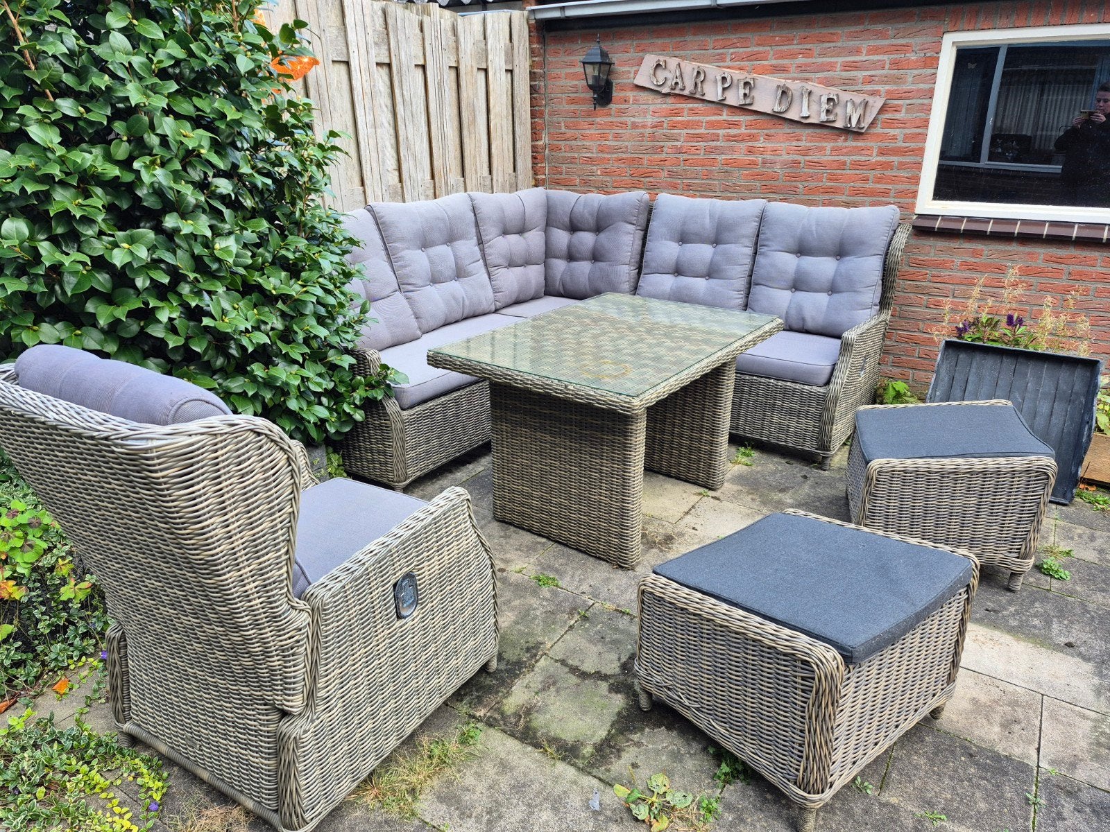 Ibiza hoek loungeset  loungestoel verstelbaar tuinset wicker, Ophalen, Gebruikt, 6 zitplaatsen, Bank
