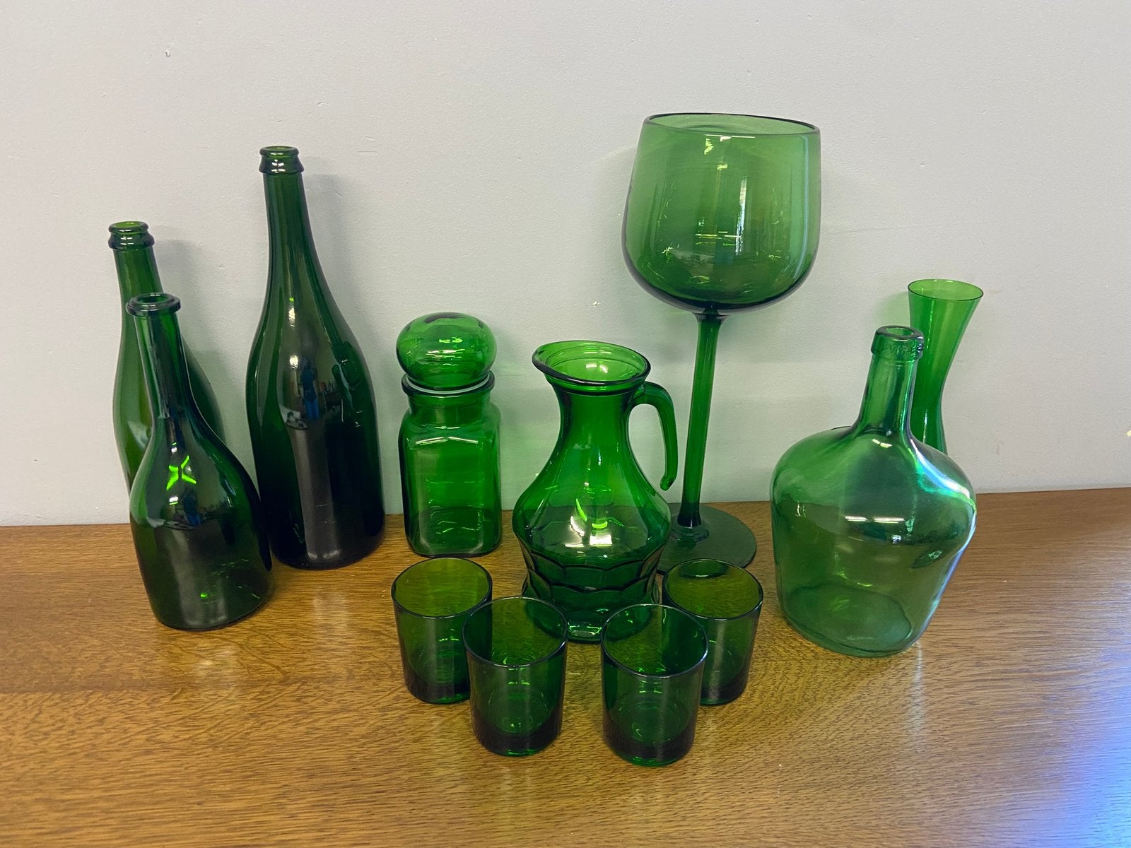 Diverse vintage glas groen retro vaas wijnglas pot etc, Antiek en Kunst, Antiek | Glas en Kristal, Ophalen of Verzenden