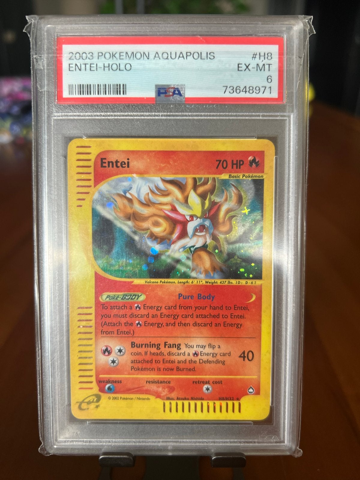 Entei #H8 - Aquapolis - PSA 6 (Super Clean), Ophalen of Verzenden, Gebruikt, Losse kaart, Foil