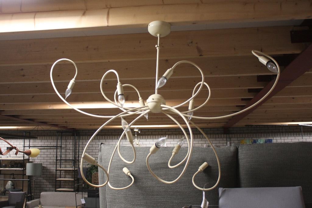 Leuke sierlijke hanglamp metaal cremekleur modern SALE!, Huis en Inrichting, Lampen | Hanglampen, Ophalen, Zo goed als nieuw, Metaal
