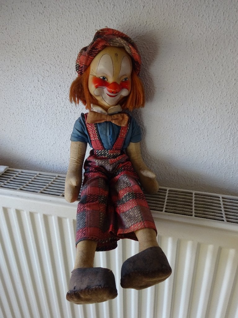 hele oude clownspop met kunststof gezicht, Ophalen of Verzenden, Gebruikt, Pop