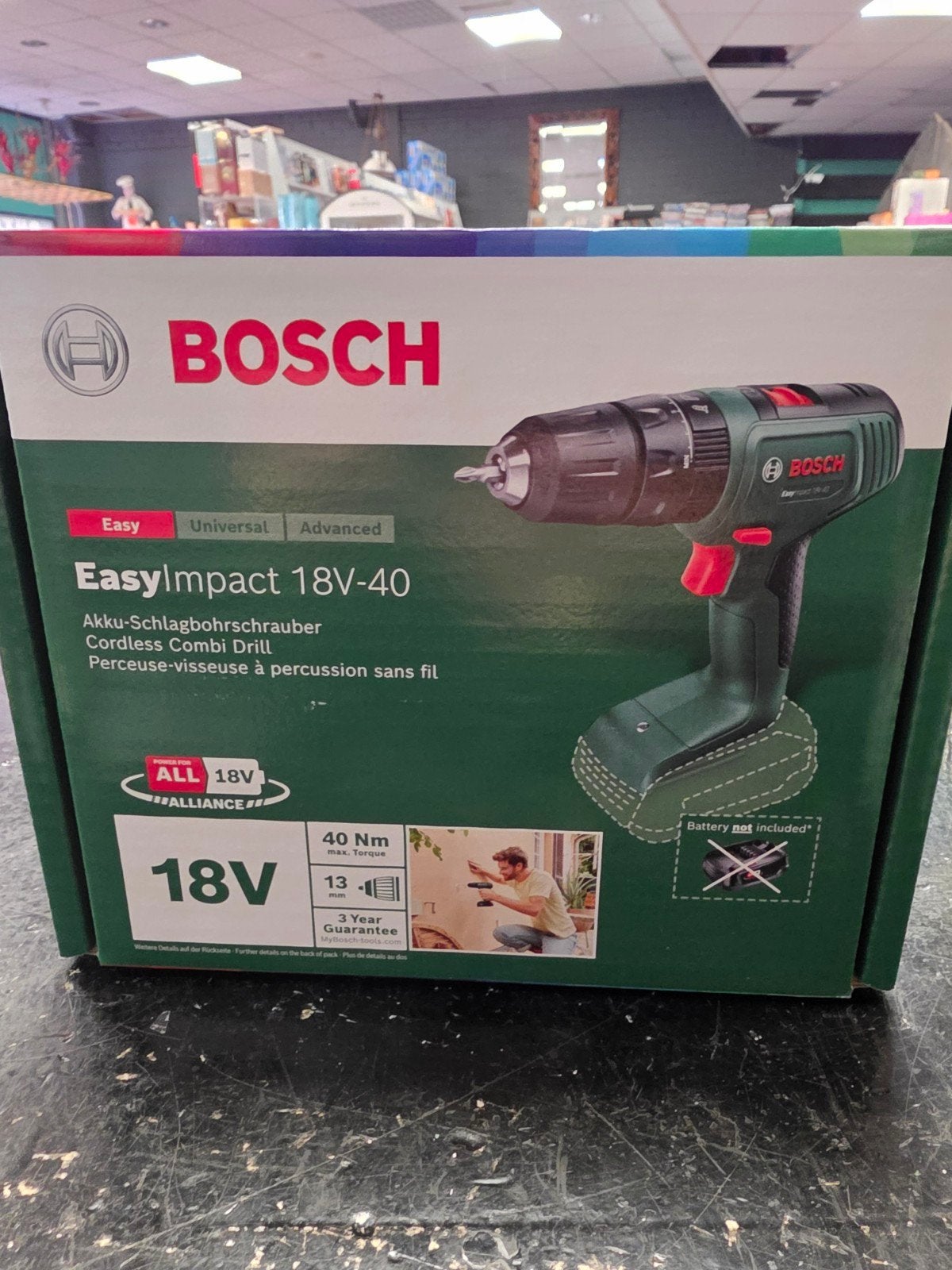Nieuwe Bosch EasyImpact 18V-40 Accu Klopboormachine, 600 watt of meer, Nieuw, Klopboormechanisme, Robert Bosch Power Tools GmbH, Max-Lang-Straße 40-46, 70771 Leinfelden-Echterdingen, Duitsland