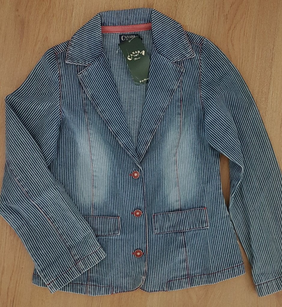 Blauw/wit denim blazer maat 146/152 *NIEUW* (0579) a, Kinderen en Baby's, Kinderkleding | Maat 146, Meisje, Canada House, Nieuw