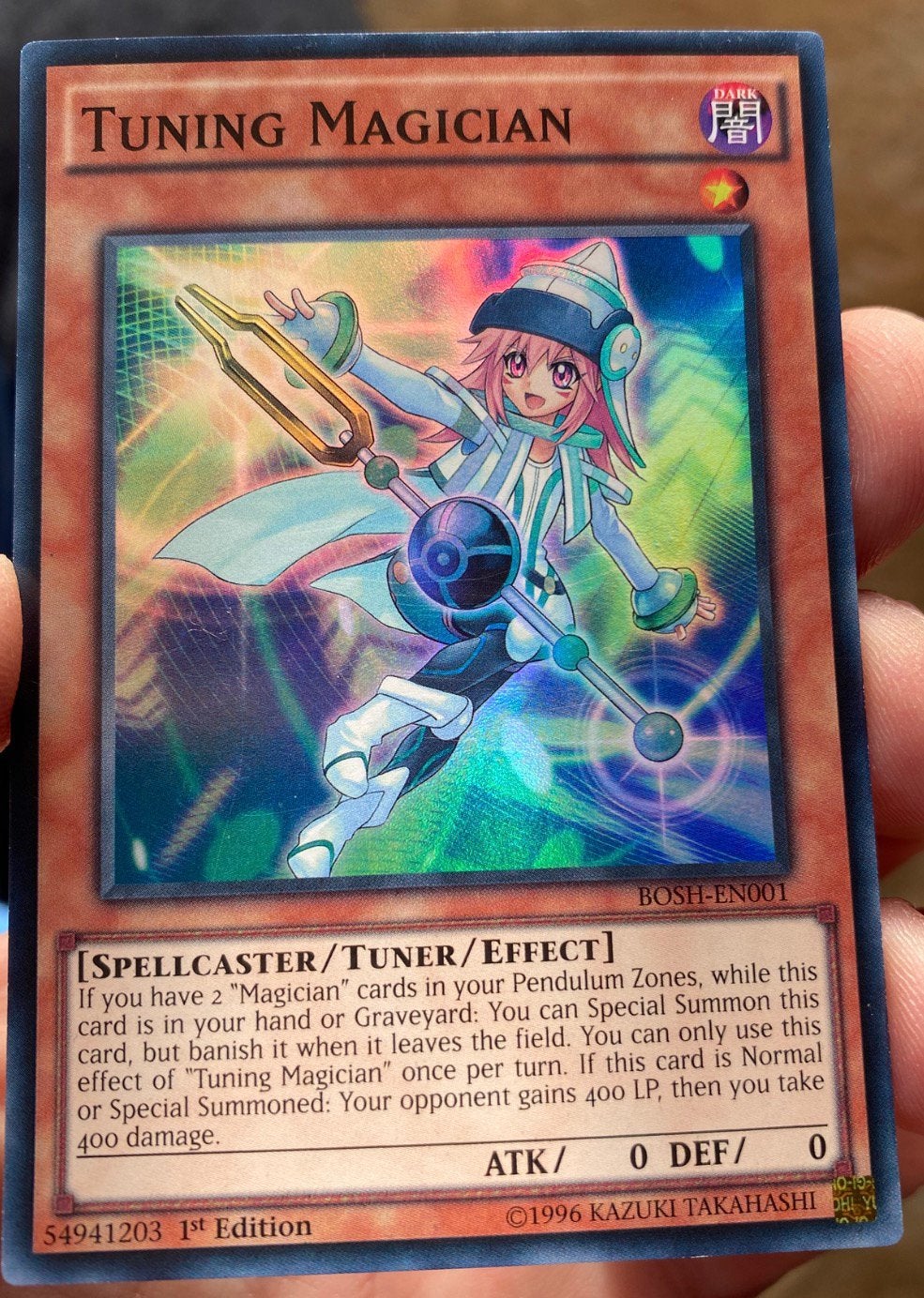 Yu-Gi-Oh! Tuning Magician BOSH 1st Edition !, Ophalen of Verzenden, Zo goed als nieuw, Losse kaart, Foil