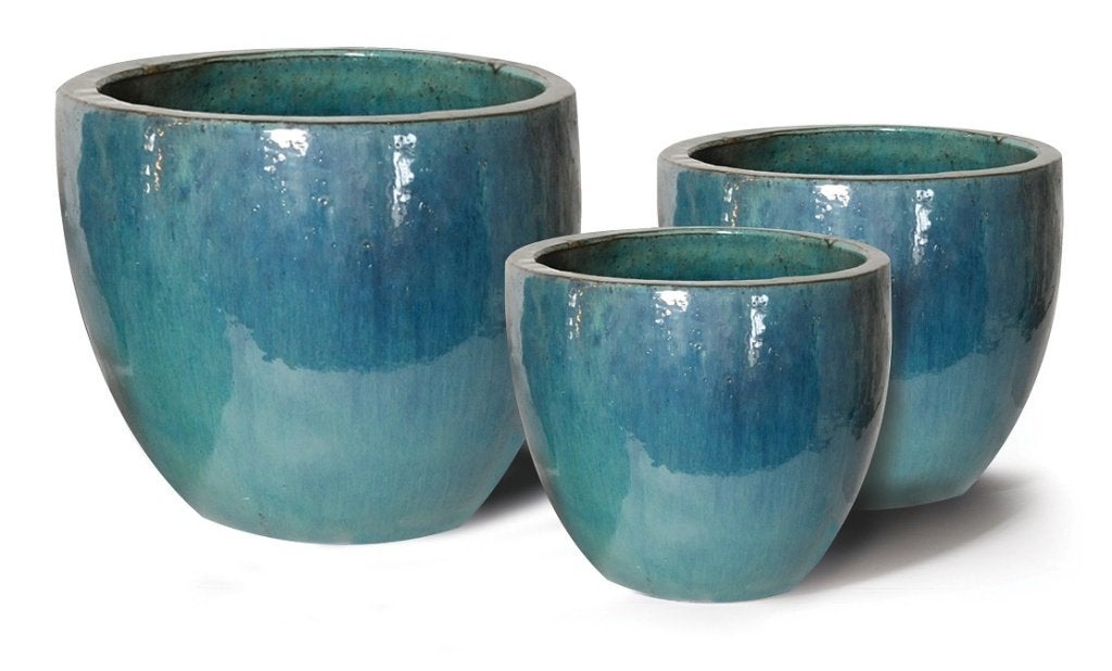 TUINPOTTEN CELADON GEGLAZUURD 3 DLG SET NIEUW, -, -, Rond, Nieuw