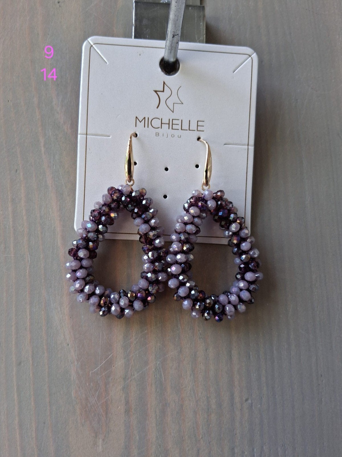 Michelle Bijou Oorbellen met Paarse Kralen, Met kristal, Overige materialen, Hangers, Paars