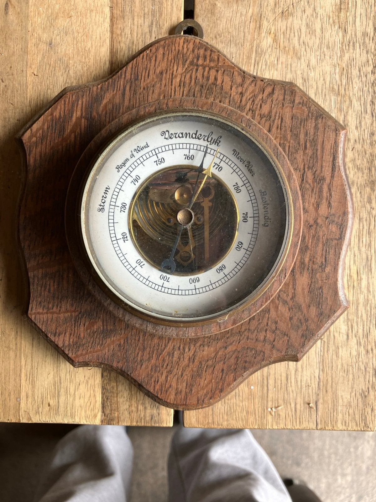 Vintage Barometer - Houten Wanddecoratie, Ophalen of Verzenden, Gebruikt, Barometer