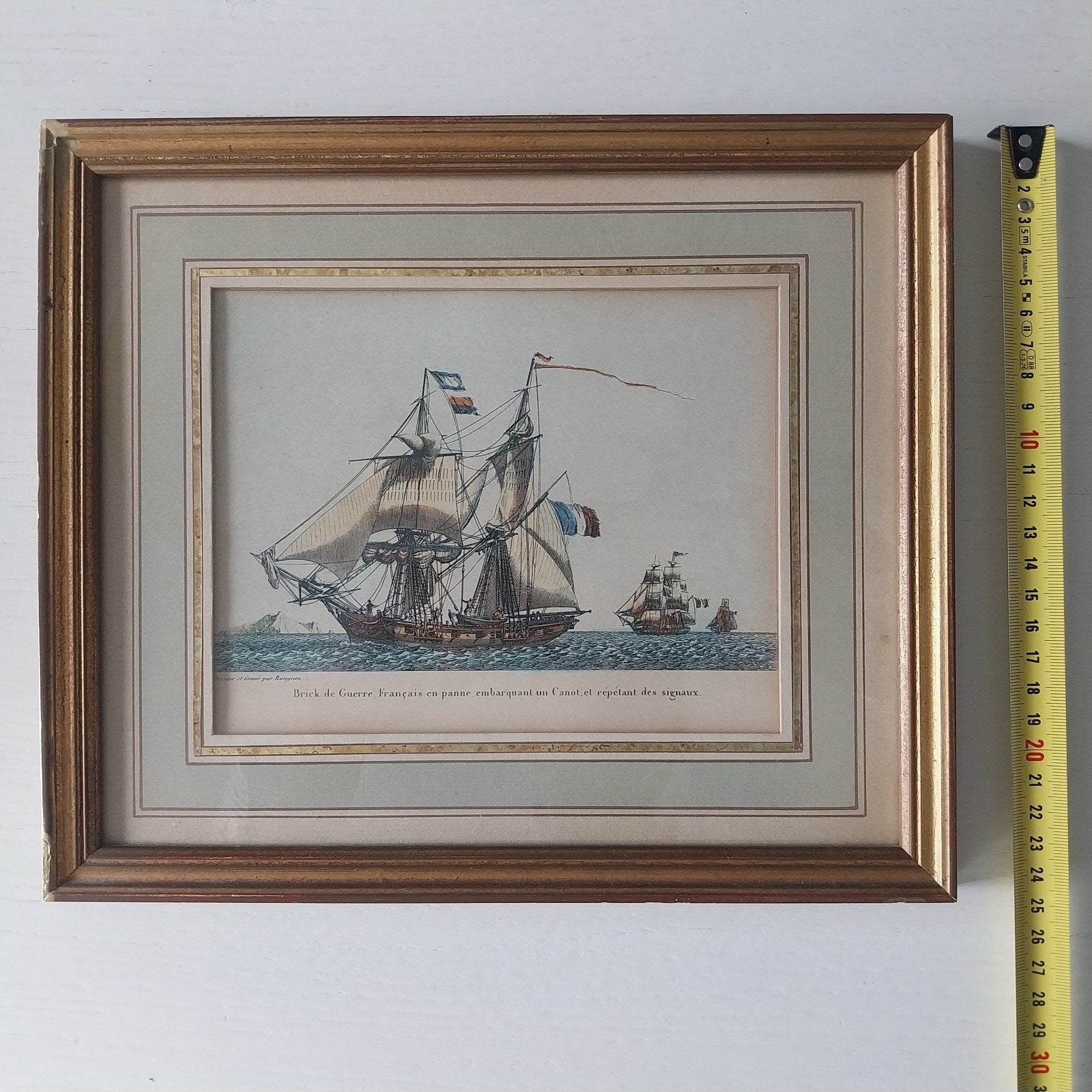 Set van 3 ingelijste maritieme prenten, Antiek en Kunst, Ophalen, Maritiem / water, Achter glas, Tekening
