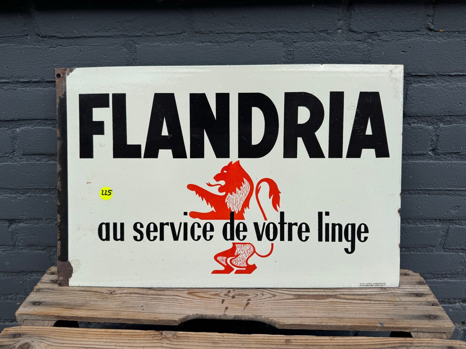 Vintage Flandria Emaille Reclamebord - 'au service de votre, Ophalen of Verzenden