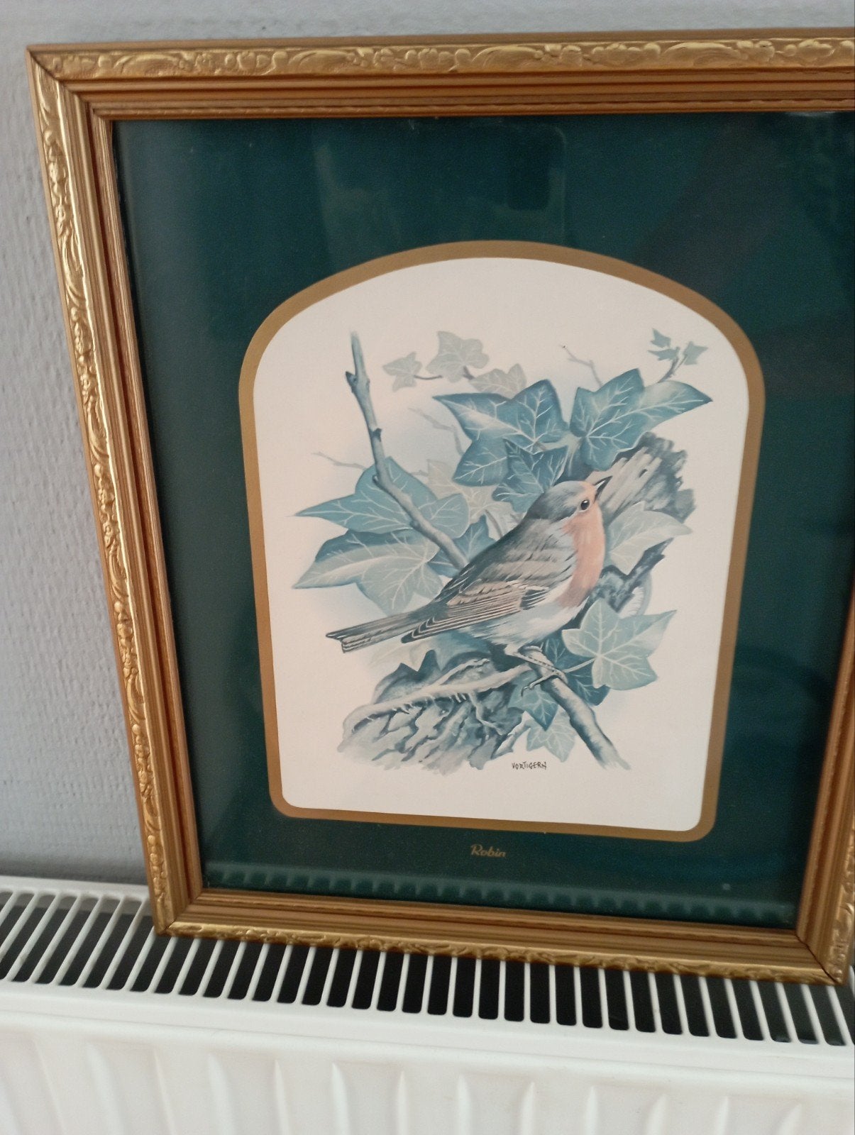 Ingelijste print van een roodborstje op een tak, Ophalen