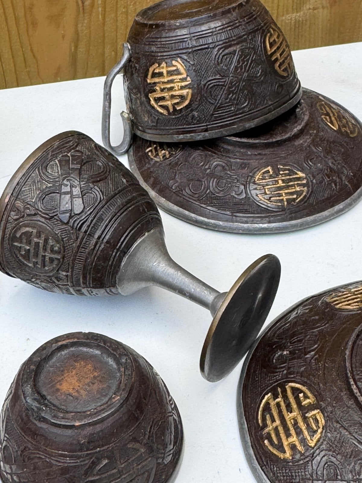 Antiek 6 st chinese kop en schotel servies handwerk, Antiek en Kunst, Ophalen of Verzenden