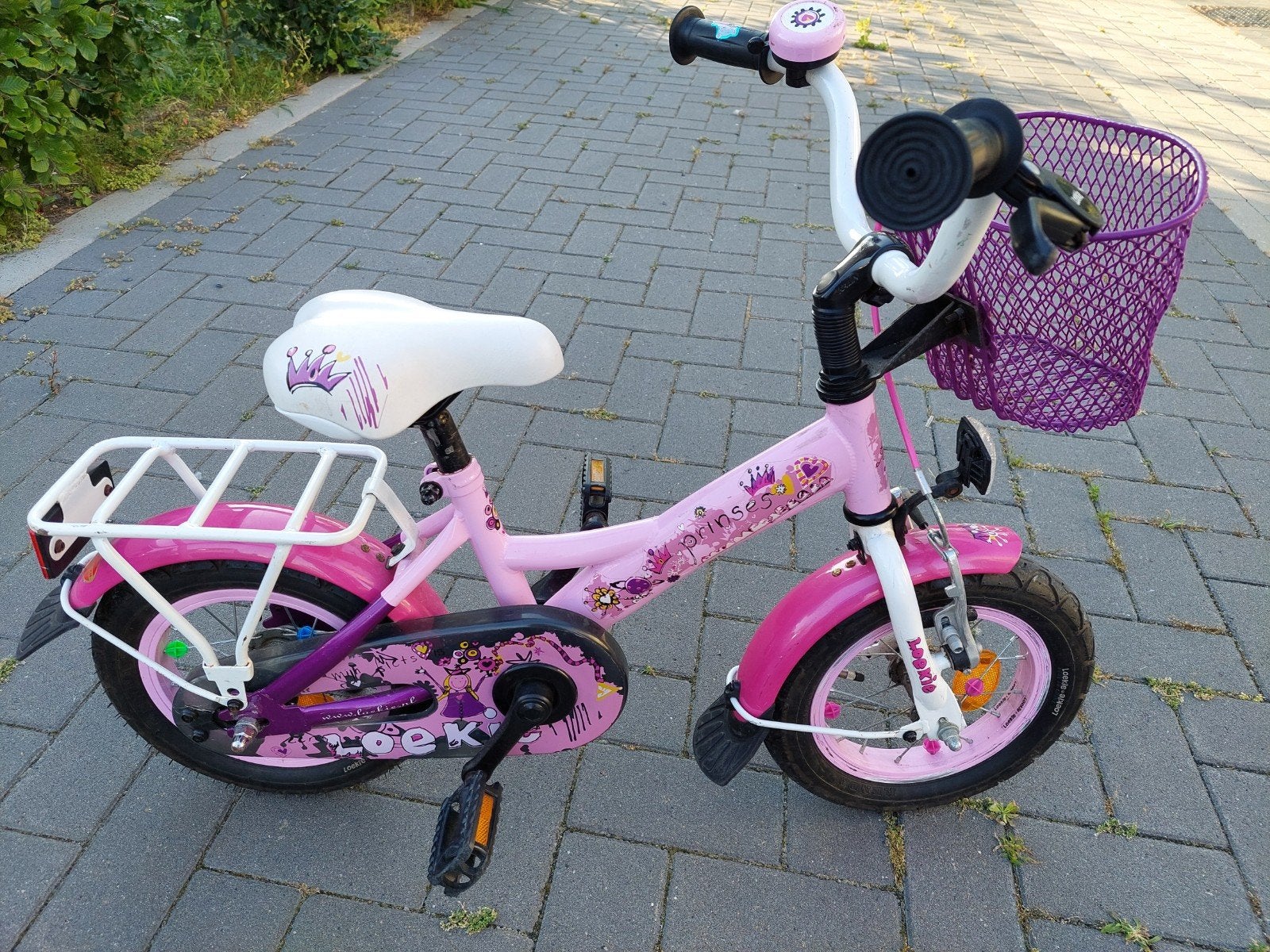 Roze Loekie Prinses kinderfiets 12 inch met zijwieltjes, Ophalen, Terugtraprem, Zijwieltjes, Gebruikt