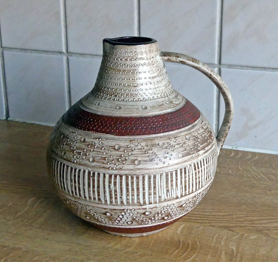Dümler & Breiden vintage vaas 388-16 West-Germany relief, Gebruikt, Beige, 16 cm, Ophalen of Verzenden